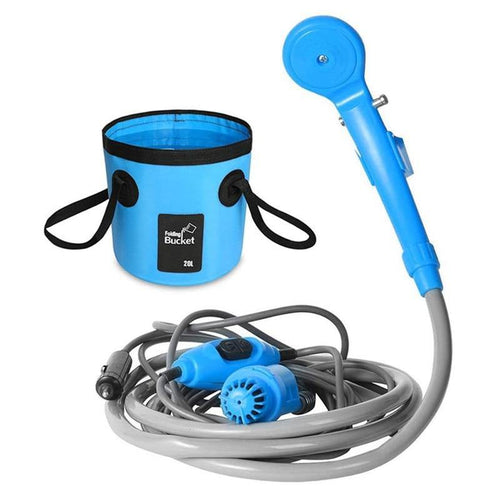 Portable 12V Shower & Cleaner with Folding Bucket - 